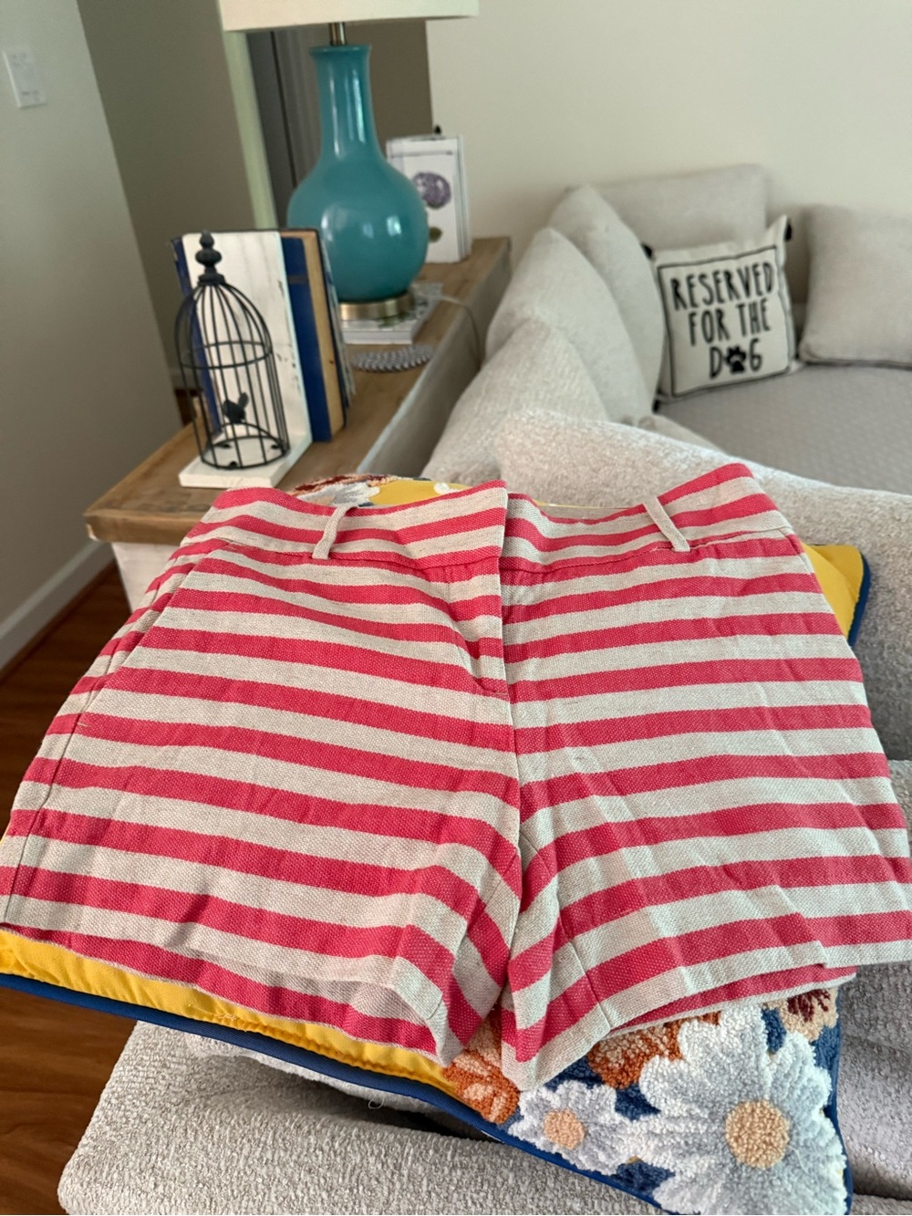 LOFT Red and Cream Striped Shorts